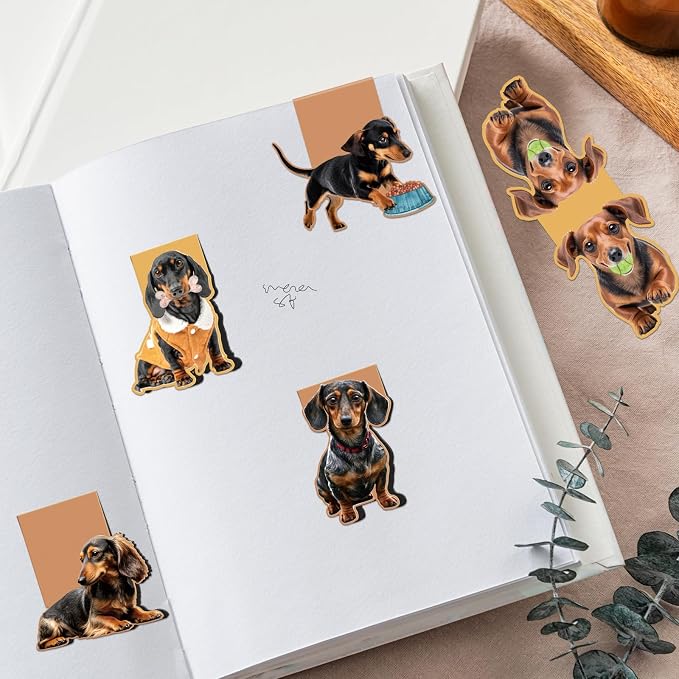 Wxiben Dachshund Magnetic Bookmark Gifts - 8 Pcs Sausage Pet Dogs Magnetic Bookmarks Dog Book Mark Magnets Page Marker Clip Gift for Dachshund Lovers Students Teacher School Reading Book Marks