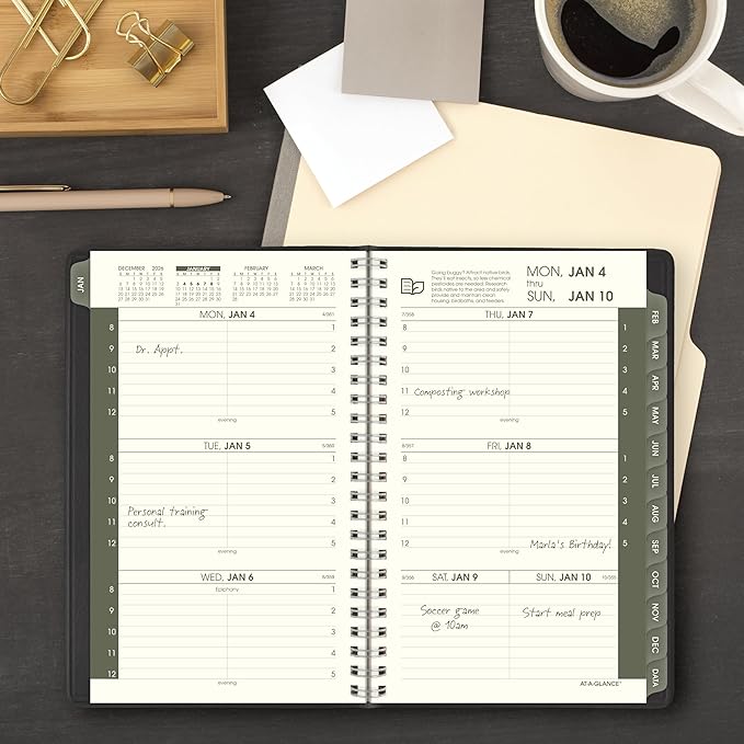 AT-A-Glance 2027 Appointment Book Planner, Weekly & Monthly, 5" x 8", Hourly, Recycled, Black (70100G0527)