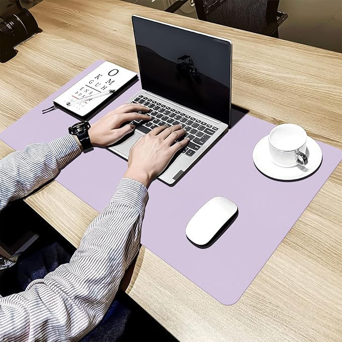 Bloss Light Purple Desk Mat, Double-Sided Leather Desk Pad, Desk Matt for Desktop, Waterproof Desk Pad Mat, Computer Mat for Office Work/Home - 31.5" x 15.7"