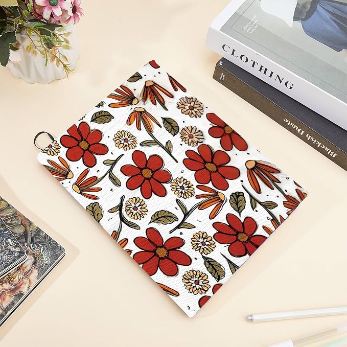 CRASPIRE Red Flower Stretchable Book Cover Cartoon Drawing Jumbo Fabric Reusable Washable Large Nylon Book Protector Elastic Notebook Wraps Suitable for Paperbacks Textbook Booknish Classmate Gifts