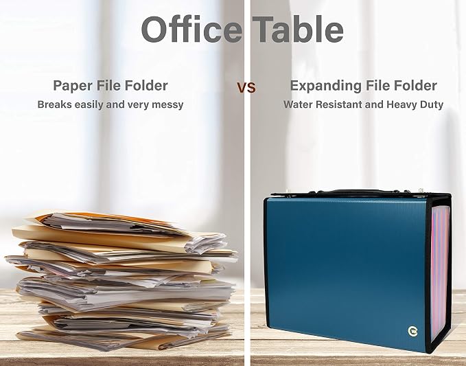 CNK Accordion File Organizer - 36 Pocket Teal Folder with Ergonomic Handle, Double Lock Buckles, Protects Documents, Durable Polypropylene, 8.5 x 11 in
