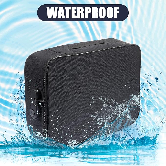 HOMEE Document Safe Box Waterproof,Document Bag with Lock,3 Layers File Pocket Holder with Durable Zipper,File Storage Case For Documents,Portable Travel Home Passport Organizer Storage Bag Safe Box