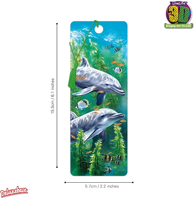 3D LiveLife Bookmark - Dolphin Kelp Bed from Deluxebase. Cute Lenticular Dolphin Page Marker. Animal Themed Accessories for Book Lovers. Small Gifts for Men, Women, Writers and Teachers.