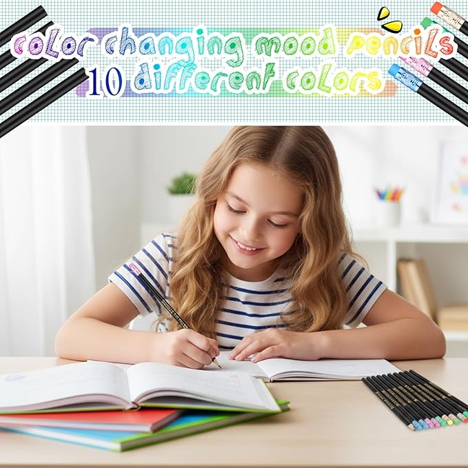 Eersida 40pcs Color Changing Mood Pencils Fun Pencils Bulk for Kids Students Motivational Pencil 2B Assorted Thermochromic Pencil with Eraser (Encouraging)