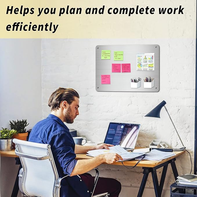 Magnetic Board 17.5" x 11.4" Magnet Bulletin Board is Suitable for displaying Notes, Photos,Magnetic Letters, Suitable for Walls, refrigerators, cabinets, etc (Silver)