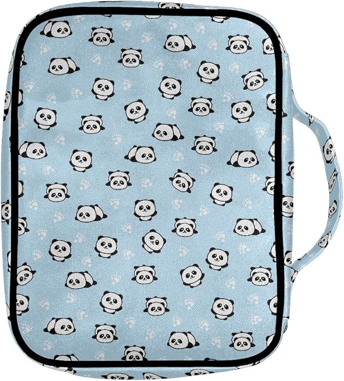 Coldinair Cartoon Pandas Blue Bible Covers for Women Girls Kids,Bible Case Bag Book Cover Scripture Carrying Case with Handle Pockets