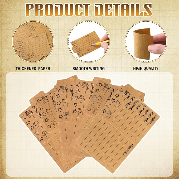 Glenmal 120 Pcs Mini Book Review Bookmarks Reading Journal File Log Page with 2 Pcs Double Sided Correction Tape Reading List Bookmark for Book Lovers Bookish Bookworms Student Gift (Cowhide Color)