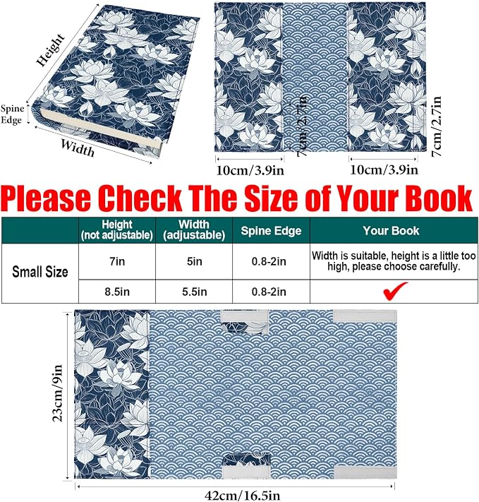 Book Cover Protector for Paperback,Adjustable Soft Canvas Fabric Book Cover with Pocket Bookmark,Double Side Print Book Dust Jacket Covers for Hardcover Book Lovers Gift Lotus Flower S