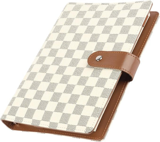 DAILY RITMO® A5 White Checkered Planner with Brown Inside | PU Leather Six Ring Cover