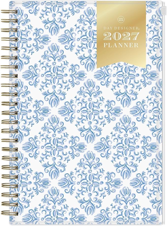 Blue Sky Day Designer 2027 Weekly and Monthly Planner Calendar, January 2027 - December 2027, 5" x 8", Flexible Cover With Zip Pouch, Durable Twin Wire Binding, Includes Stickers, Serenity Tile Blue