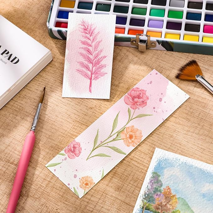 Prudiut 60 Pcs Watercolor Bookmarks, 140 lb/300 GSM Blank Bookmarks Watercolor Paper Cards, Artist Trading & Artists' Collectible Editions for Paint, DIY Projects Mothers Day Gifts Tag(1.9 x 5.9 inch)