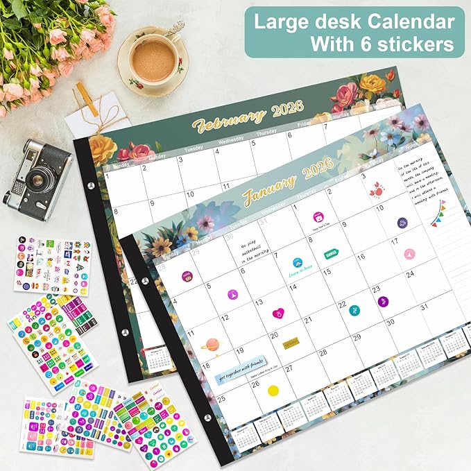 Gannyfer Desk Calendar 2026-2027 - 18 Month Large Desk Calendar 2026, Use January 2026 to June 2027, 22" x 17" Desktop Pad Calendar, Office Supplies Perfect for Planning and Organizing In Your Home, School or Office(6 Stickers Included)