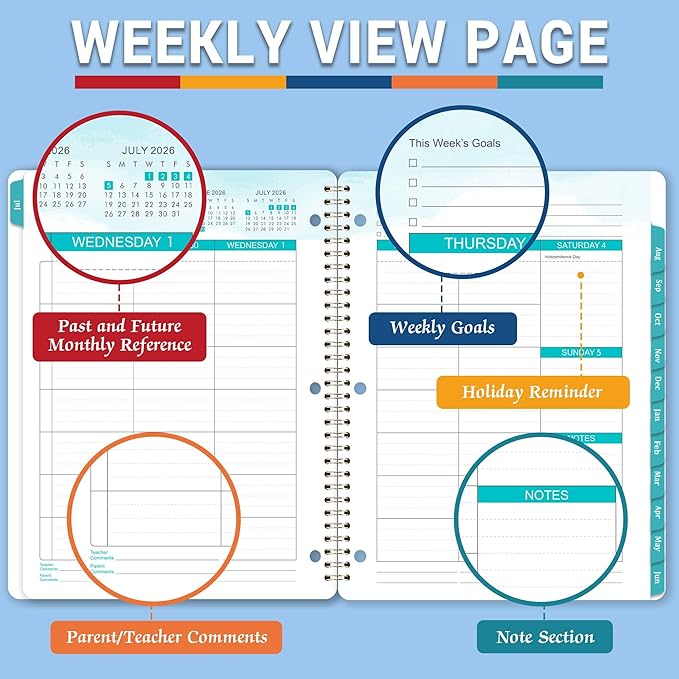 Student Planner 2026-2027 - Academic Planner 2026-2027, July 2026 - June 2027, 11" × 9", Weekly Lesson Planners, Monthly & Weekly School Planners for Middle/High School, Stickers, Week's Goals, Tabs