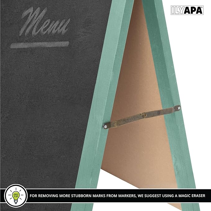 Ilyapa Wooden A-Frame Chalkboard Sidewalk Signs with Rounded Top - 20 x 40 Inches Turquoise Chalkboard - Sturdy Freestanding 20x40 Menu Display Board