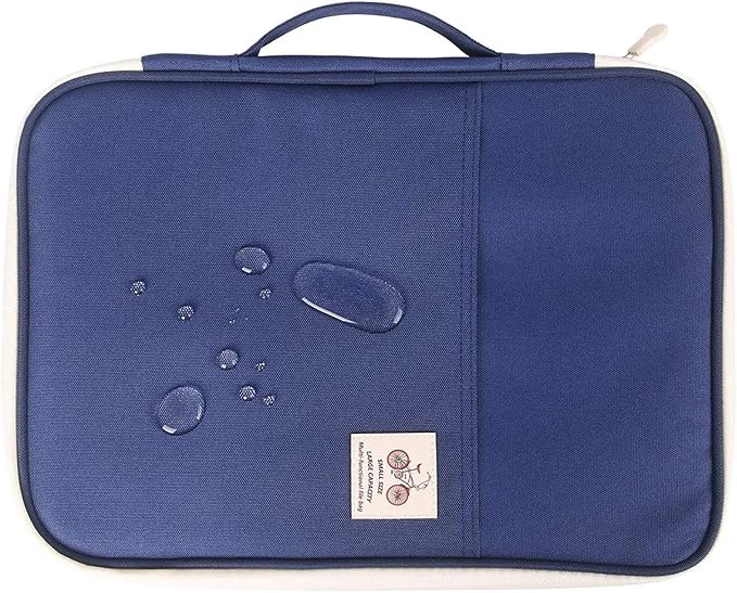 JAKAGO A4 Travel Portfolio Multifunctional Document Organizer Zippered Case for Office Supplies (Blue)
