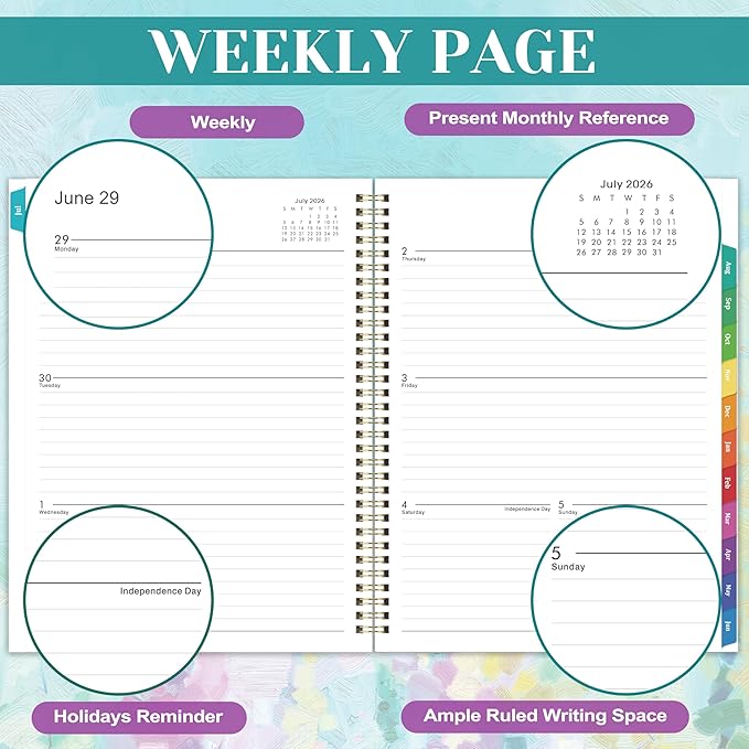 Planner 2026-2027 - Academic Planner 2026-2027, July 2026 - June 2027, 9" x 11", Weekly and Monthly Planner, Calendar Planner 2026-27 with Colourful Tabs & Pocket, Flexible Cover, Twin-Wire Binding- Oil Painting