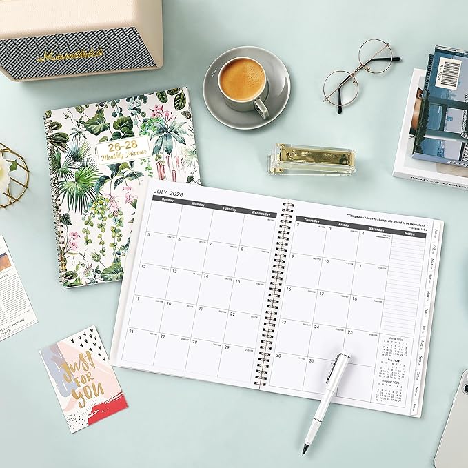 Monthly Planner 2026-2028 - Planner/Calendar 2026-2028, Jul. 2026 - Jun. 2028, 9" × 11", 2 Year Monthly Planners with Flexible Cover, 24-Month Tabs, Pockets, Thick Paper - Leaves