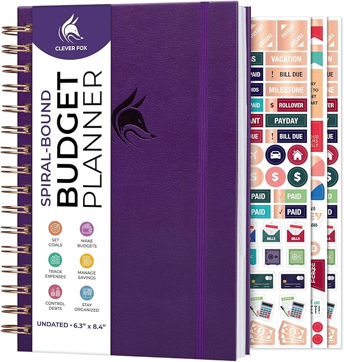 Clever Fox Budget Planner Spiral – Expense Tracker Notebook – Monthly Budgeting Organizer, Finance Logbook & Accounts Book to Control Your Money – Undated Bill Tracker, 6.3x8.4” (Purple)