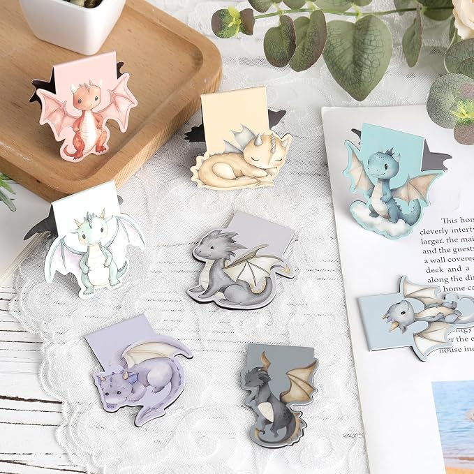 Cute Dragon Bookmark Gift - 8 PCs Fantasy Bookmarks Cool Unique Magnetic Book Mark Funny Magnets Page Clip for Reading Women Men Kids Bookish Students Birthday Graduation Back to School