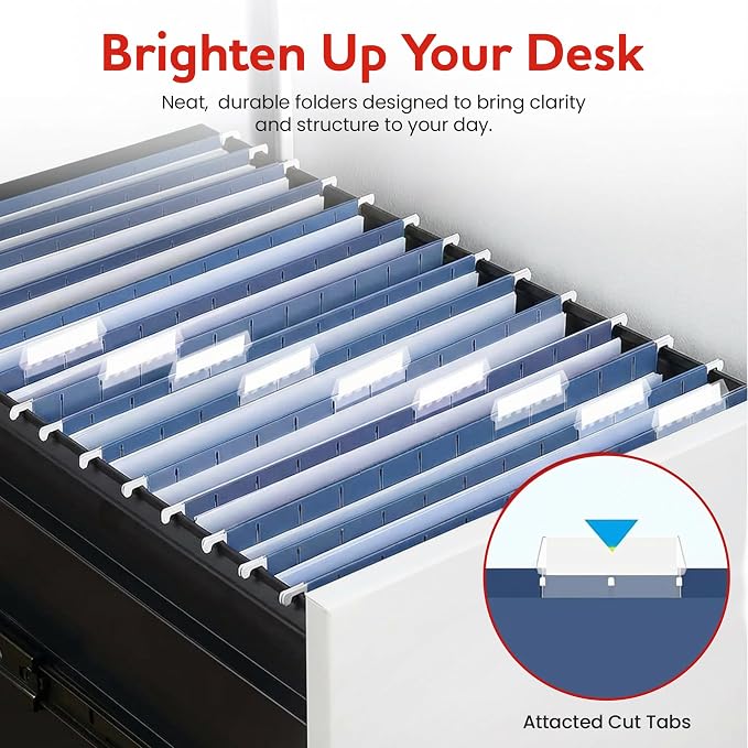 Blue Hanging File Folders – 8 Pack, Letter Size File Organization Folders for Home, Office, School & Filing Cabinets