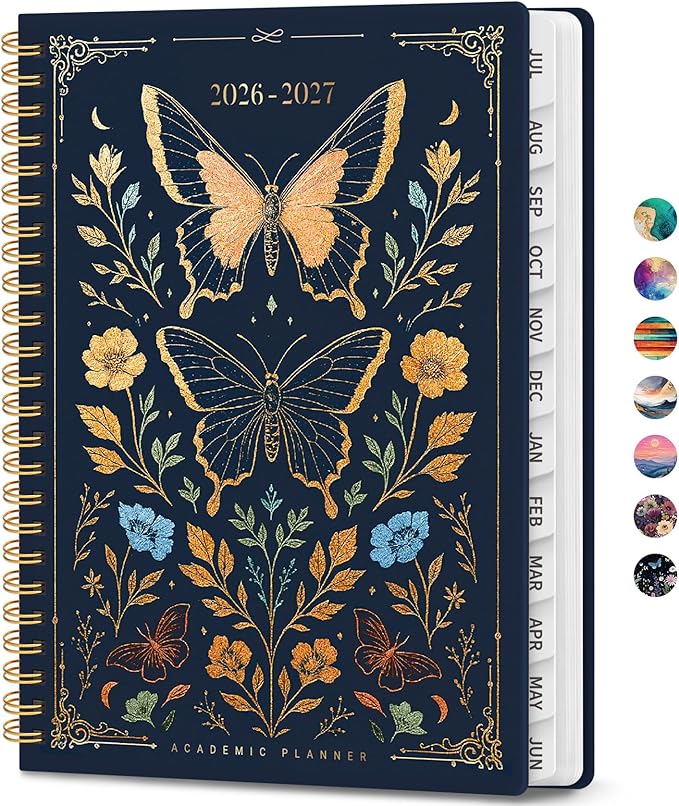 Academic Planner 2026-2027, Weekly and Monthly Calendar Book, July 2026 – June 2027, Hardcover Planner with Tabs, Perfect for Teachers, Students, Women & Men, A4 (8.5" x 11") - Golden Butterfly