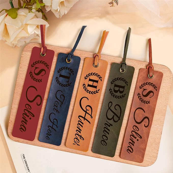 EDSG Personalized Bookmark, Engraved Leather Bookmarks, Custom Bookmarks Book Marks Gifts for Reading Women Men Teachers Christmas Birthday, Teachers Appreciation Gifts (Blue)