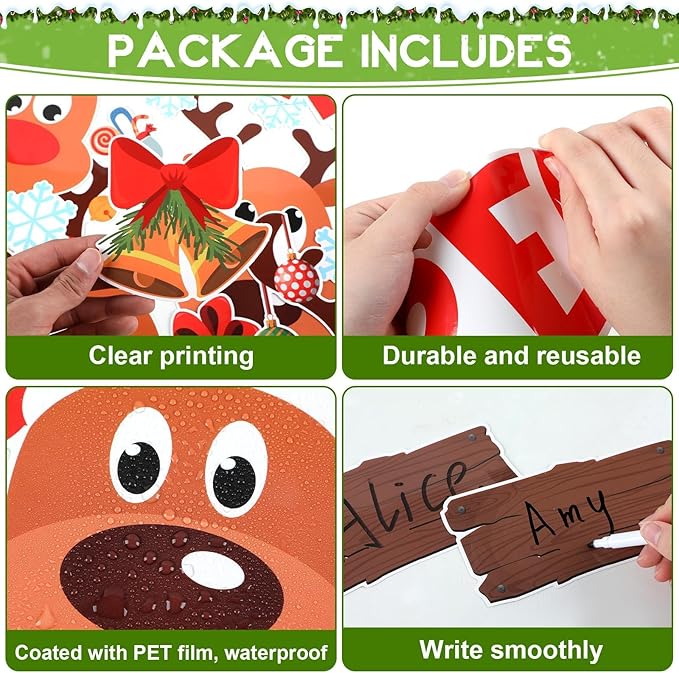Christmas Deer Bulletin Board Decorations Set Xmas Reindeer Stable Christmas Elk Winter Classroom Paper Cutouts for Holiday School Home Wall Supplies