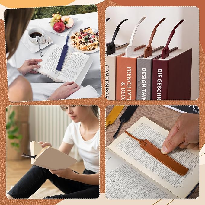 8Pcs Leather Bookmark, Classic Stitched Book Mark with Leather Rope Teacher's Day Gifts for Reading Men Boy School Students