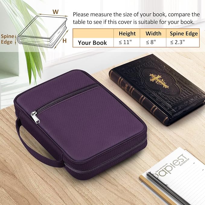 FINPAC Bible Cover, Carrying Book Case Church Bag Bible Protective with Handle and Zippered Pocket, Gift for Mother Lady Women Men, Maroon