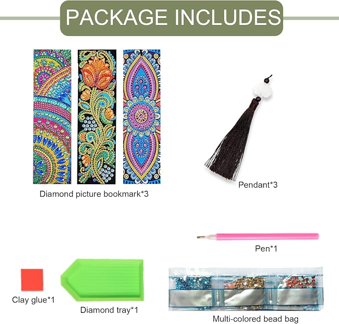 Tontut 3pcs Diamond Art Painting Kit Bookmarks, Shaped Flowers Exquisite General DIY Bookmarks, Lightweight and Durable, Suitable for Reading Lovers