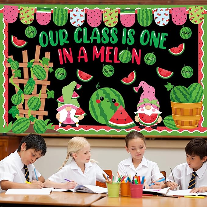gisgfim Summer Watermelon Bulletin Board Decorations Set Our Class is One in a Melon Classroom Paper Cutouts Welcome Back to School Melon Gnome Bulletin Board Decor for Summer Door Chalkboard Wall