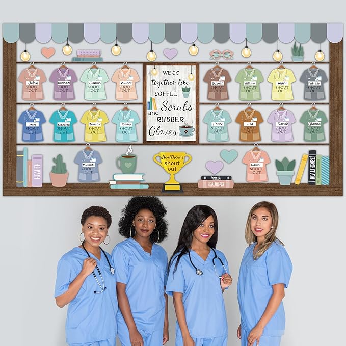 Naozinebi Healthy Bulletin Board Set Healthcare Workers Nurses Classroom Decorations DIY Crafts Health Shout Out Cutouts for Students Hospital Nursing School Back to School RN Party Wall Supplies