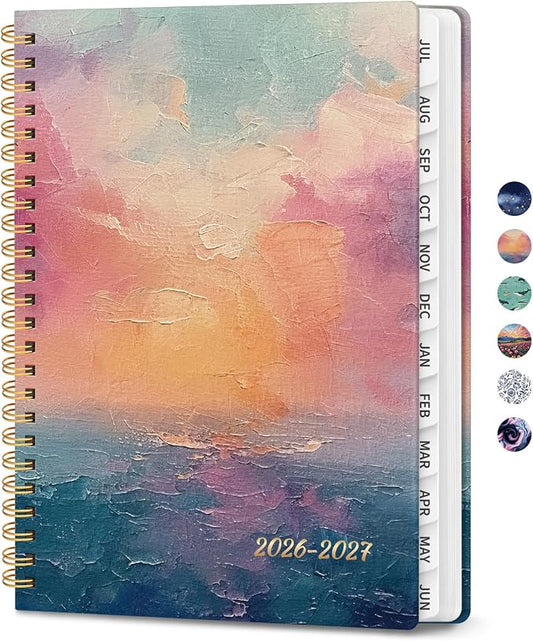 Planner 2026-2027, Monthly and Weekly Calendar Academic Planner July 2026 - June 2027, Hardcover Student Teacher Planning Agenda Book with Tabs, Perfect for Office School Supplies, A5 (6.3" x 8.5") - Sunset