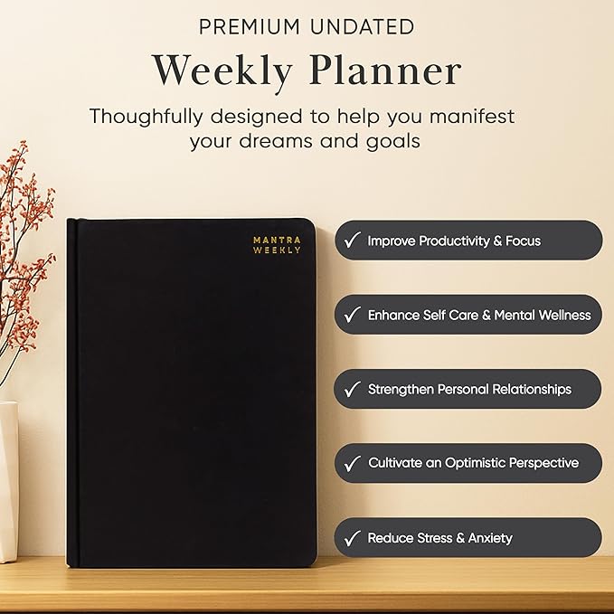 2026 Planner, Daily Journal & Gratitude Journal All-In-One with To Do List, Self Care Prompts & Habit Tracker - 7 x 10 - Black