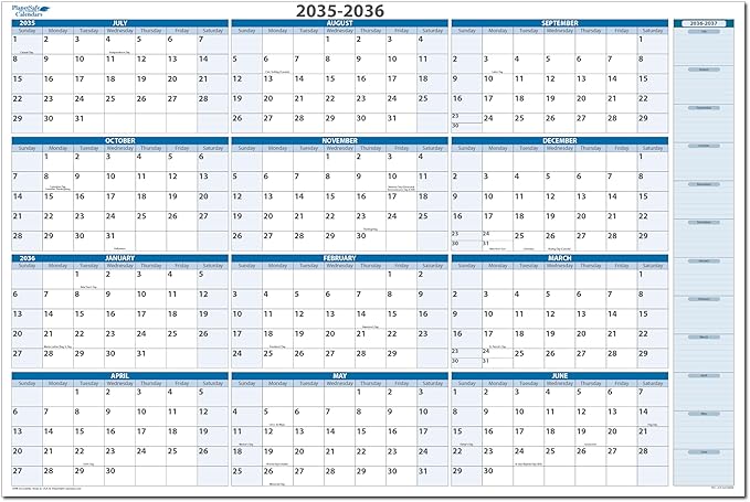 2035-2036 Fiscal Horizontal Premium Dry-Erasable Wall Calendar July to June 32" x 48" Marker and Eraser included