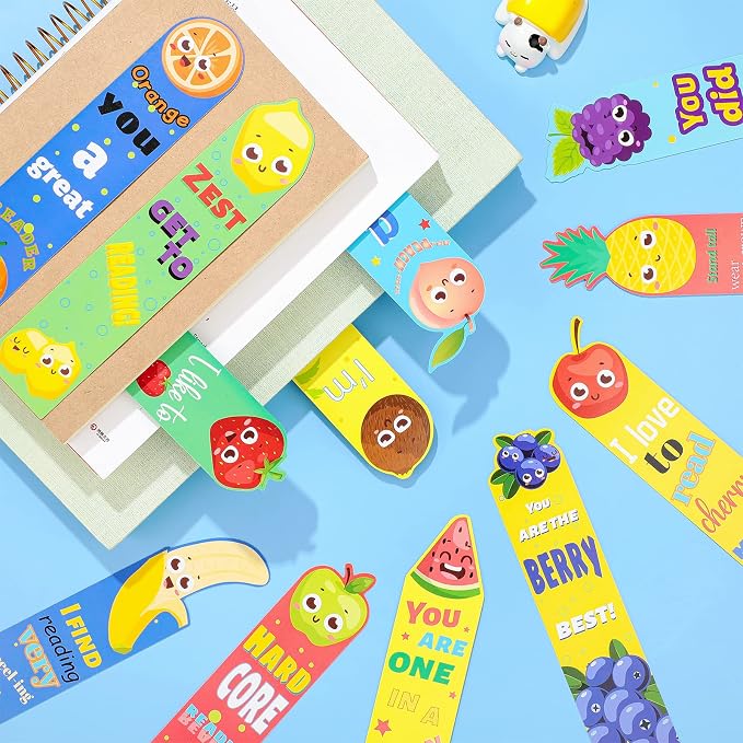 Gersoniel 144 Pieces Fruit Scented Bookmarks for Kids Bulk Scratch and Sniff Bookmarks Fun Smelly Book Marks Cute Gifts for Classroom Prizes Students Teens Food Lovers, 12 Styles