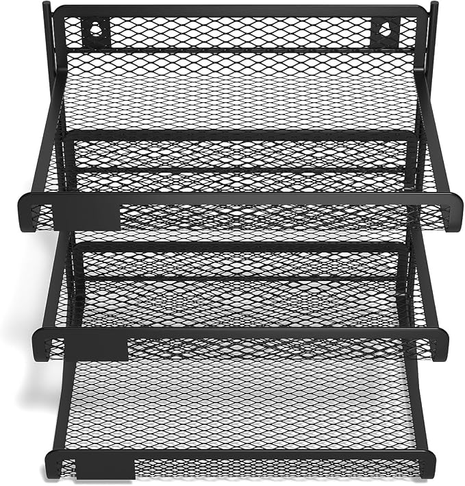 TRU RED Wire Mesh File Organizer, 3‑Compartment, Matte Black, 2‑Pack – Desktop Sorter for Files, Folders & Mail