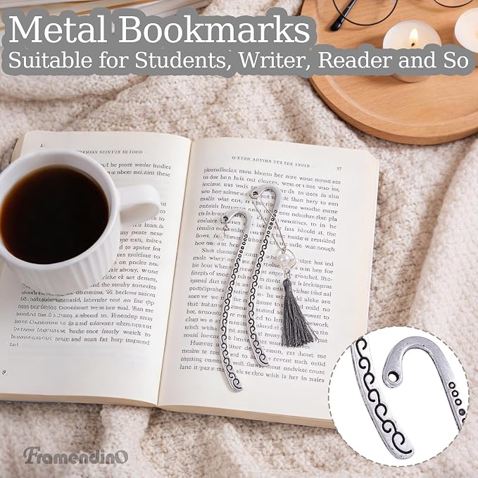 Framendino, 20 Pieces Alloy Bookmark Retro Silver Metal Carving Hook with Tibetan DIY for Teacher Reading Enthusiasts