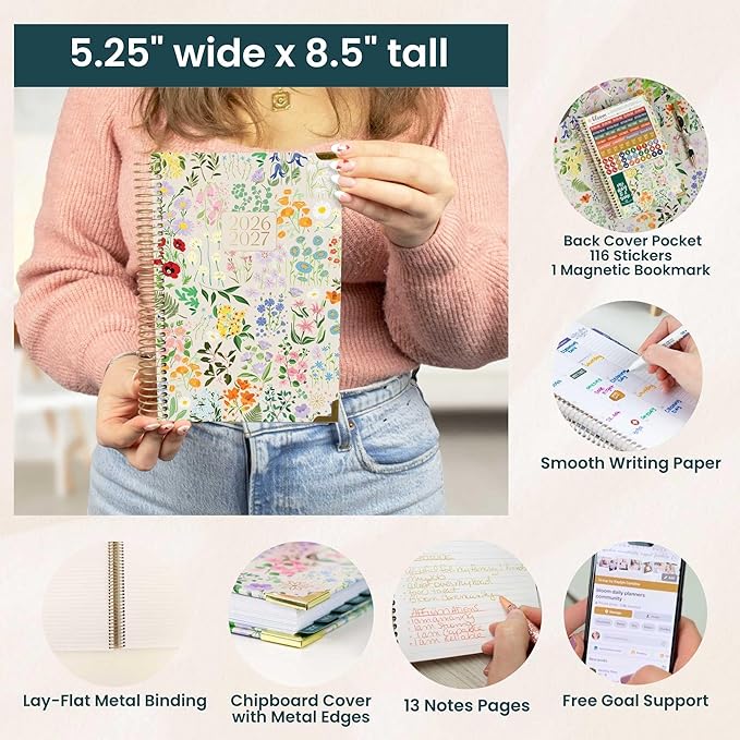 bloom daily planners HARDCOVER Planner 2026-2027 for Women - Academic Year (July 2026 - July 2027) 13 Months - A5 Monthly & Weekly Agenda Book - 5.5” x 8.25” - Garden Party, Beige