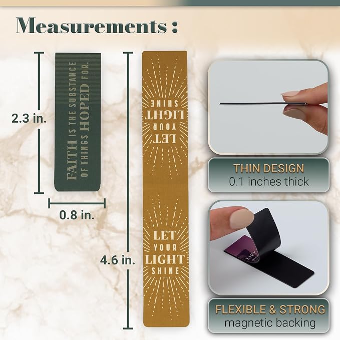 Christian Art Gifts Inspirational Magnetic Bookmark Pagemarker Set for Men & Women: Faith Over Fear, Stylish Multicolors & Encouraging Bible Verse Messages, Reading, Books, Bibles, 6 Piece Set