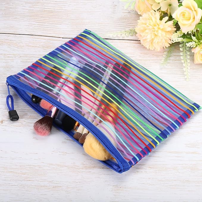 PATIKIL Mesh Zipper Pouch, 12 Pack Nylon A5 Size Pen Pencil Case Document Toiletry Cosmetic Makeup Zipper Travel Pouch Organizer for Office, Blue