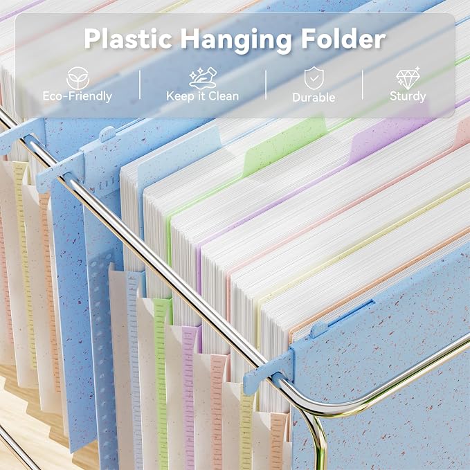 ANSOOK Letter Size Hanging File Folders, Expandable 7 Accordion Pockets, 1.2" Expansion, Hanging Files for Office & Document Organization,Hanging Folders for Filling Cabniet - 50% Wheat Straw (Blue)
