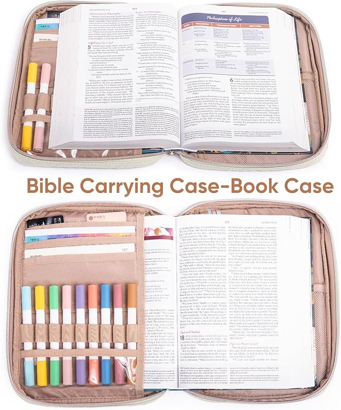 Quilted Bible Cover for Women, Large Bible Bag with Handle & Shoulder Strap, Bible Study Supplies Organizer, Zipper Bible Carrying Case, Christian Gift Book Cover Fits 9 x 6 Bible