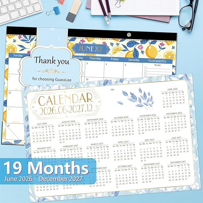 GuassLee Desk Calendar 2026-2027, Desk Top Calendar from Jun. 2026 to Dec. 2027, 17" x 11.5" Large School Year Desk Wall Calendar with To-Do List and Notes for Office School Home Teacher Planning