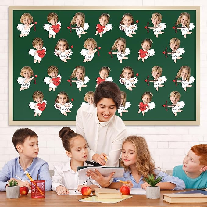 60pcs Valentine's Day Cupid Cutouts Happy Valentine Classroom Bulletin Board Decoration Cupid Photo DIY Craft Cutouts Valentines Day Decorations for Home School Office Wall Door Party Supplies