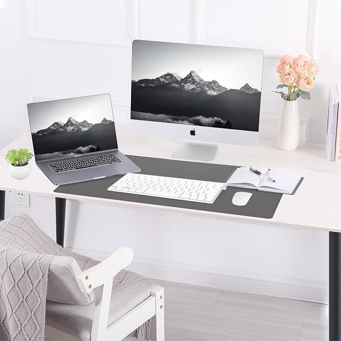 AFIING Cork Desk Mat, Dark Grey, 35.4" x 17",Desk pad Protector | Dual-Sided Cork & PU Leather, Large Mouse Pad, Non-Slip & Waterproof