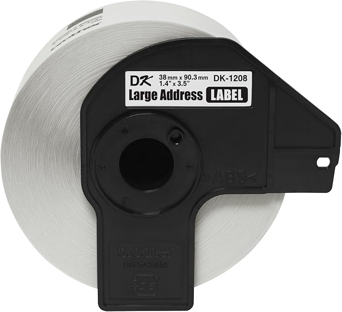 Brother, Die-Cut Large Address Labels, DK-1208, Brother Genuine Labels, Long Lasting Reliability, Die-Cut Large Address Paper Labels, 400 Labels per Roll, (1) Roll per Box (Pack of 2)