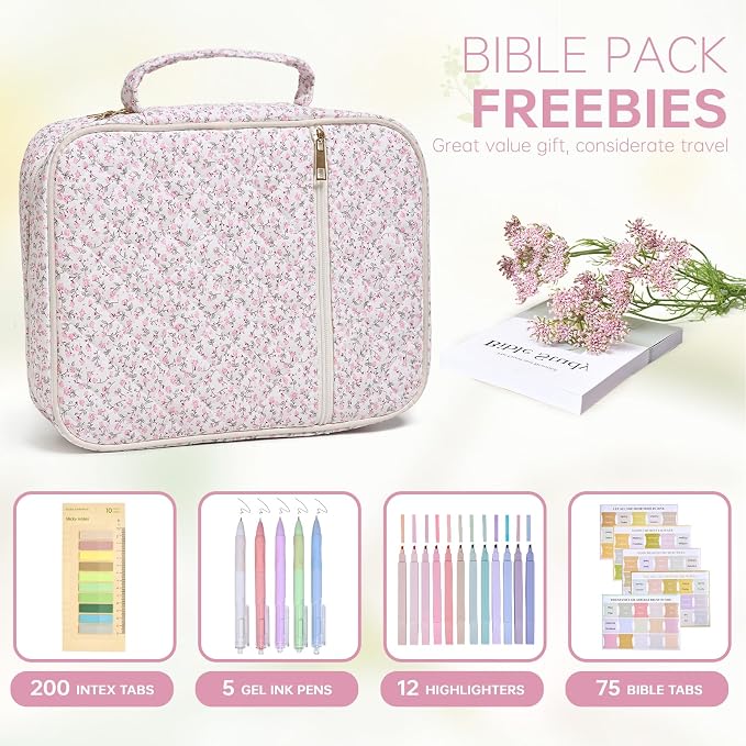 Bible Cover Case for Women Large Bible Cover with Durable Handle Quilted Bible Carrying Case for Girls Bible Study Supplies Accessories (Siamese Rose, Siamese Rose)