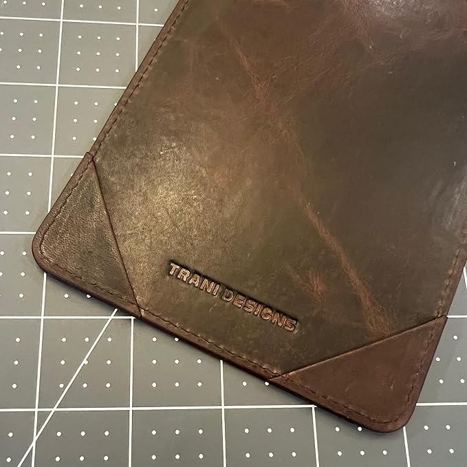 XXL Leather Jotter, 5x8 Inch Card Holder, Full Grain Leather Padfolio and Notepad, Handcrafted Brown Full Aniline Calfskin