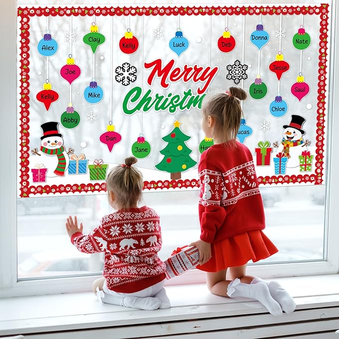 Christmas Bulletin Board Decorations Set Xmas Tree Snowman Snowflakes Ball Name Tag Cutouts Classroom Decor for Winter Holiday School Wall Decoration Supplies